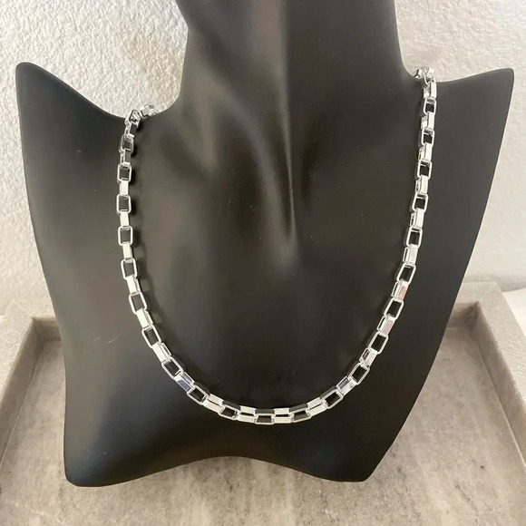 925 Sterling Silver Box Chain Link Necklace Statement Necklace 19 Inches - Picture 4 of 4